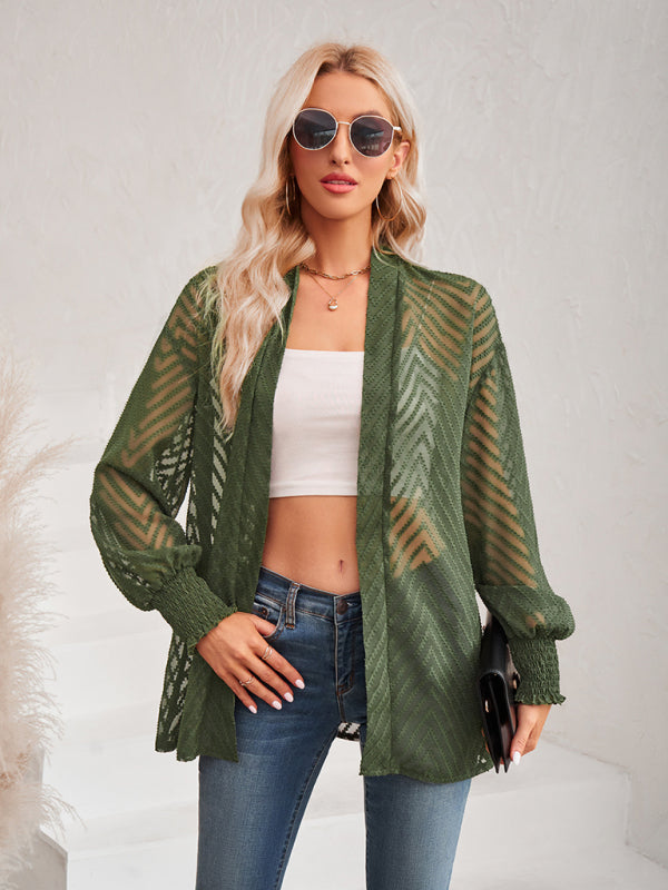 Top- Stay Chic and Cozy with the Women's Sheer Cardigan - Shop Now!- Olive green- IndioGear Fashion and Gear