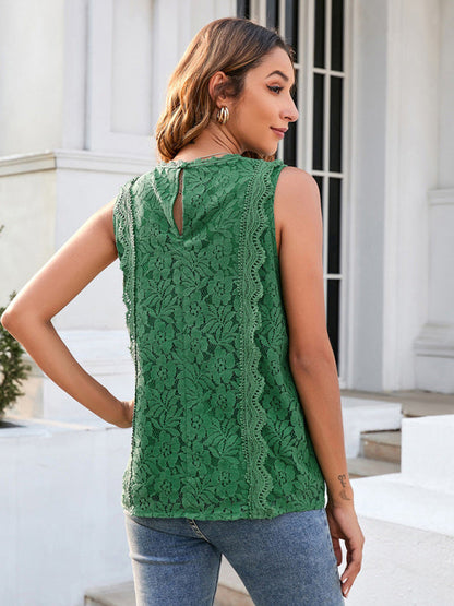 Top- Women's Casual Lace Sleeveless Cami Vest for Women- - IndioGear Fashion and Gear