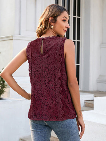 Top- Women's Casual Lace Sleeveless Cami Vest for Women- - IndioGear Fashion and Gear