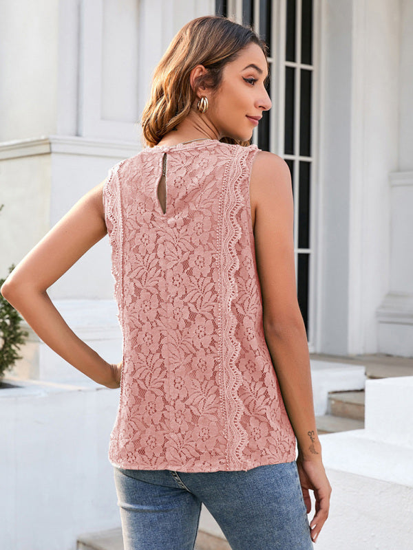 Top- Women's Casual Lace Sleeveless Cami Vest for Women- - IndioGear Fashion and Gear