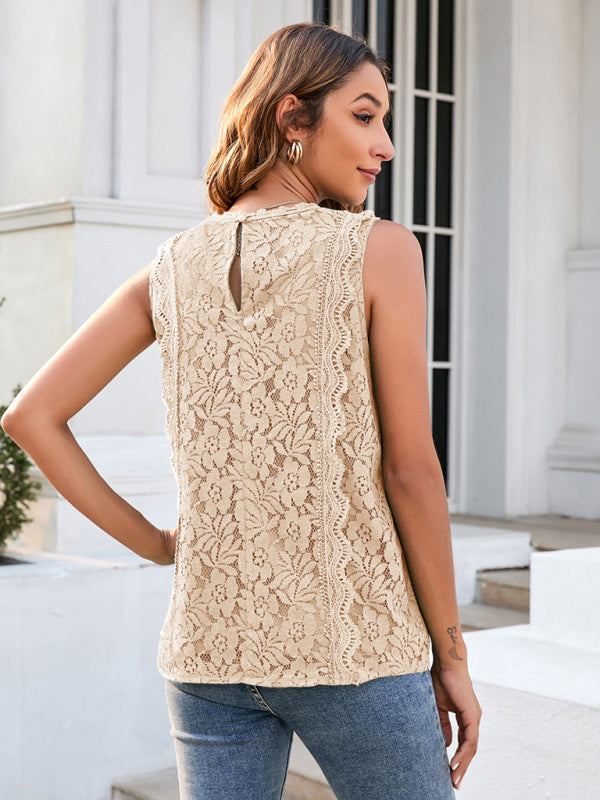 Top- Women's Casual Lace Sleeveless Cami Vest for Women- - IndioGear Fashion and Gear