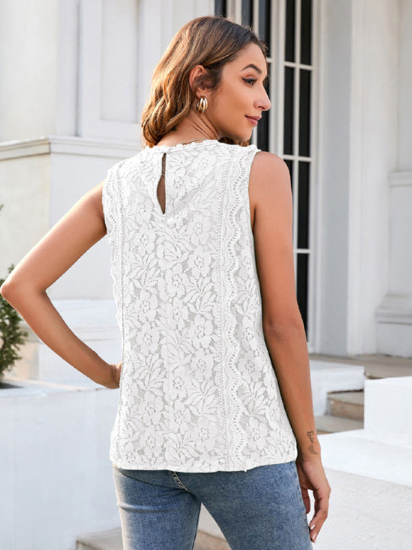 Top- Women's Casual Lace Sleeveless Cami Vest for Women- - IndioGear Fashion and Gear