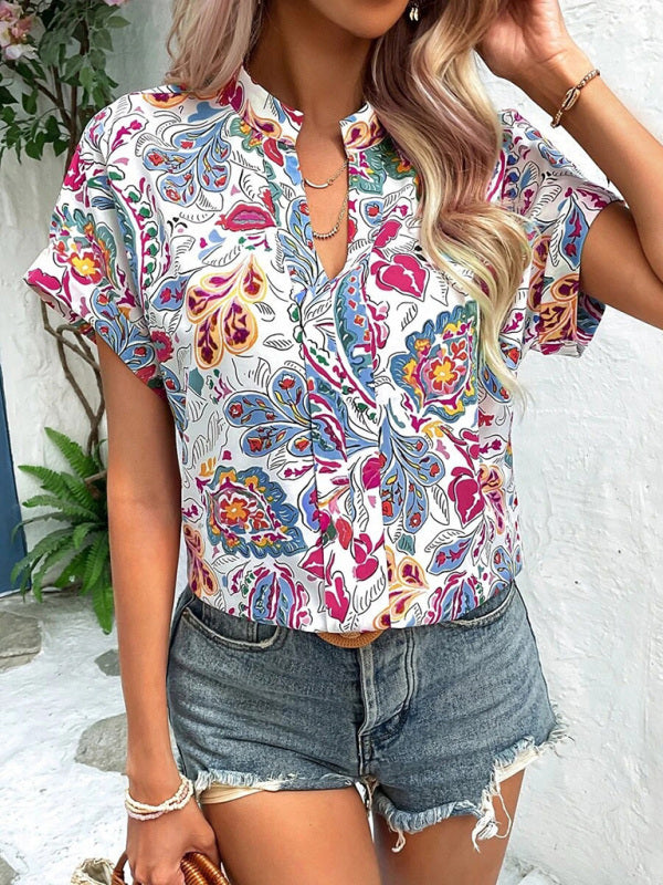 Top- Women's Floral Print T-shirt - A Perfect Casual Top for Any Occasion- - IndioGear Fashion and Gear