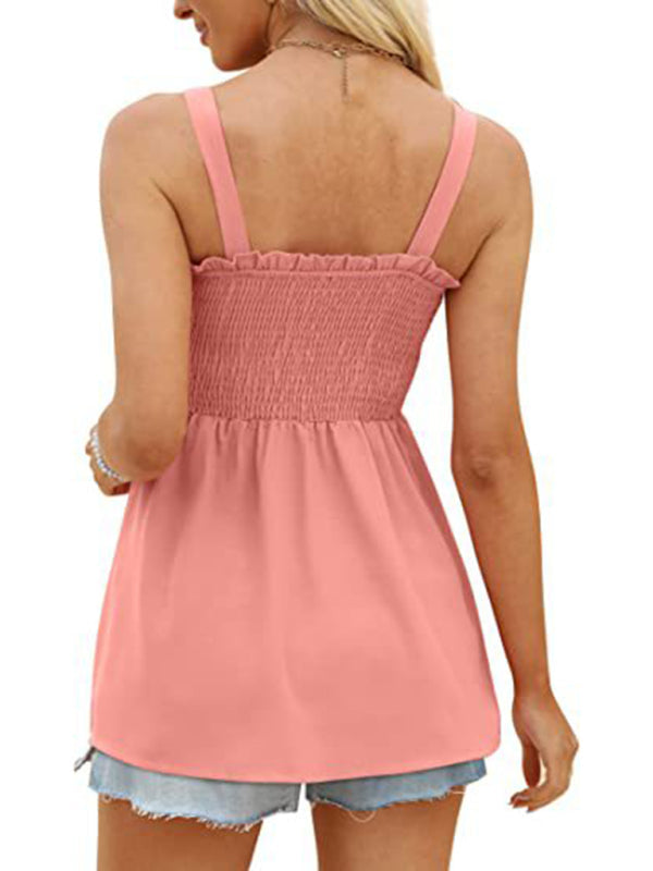 Top- Women's Summer Cami Tank Top - Sleeveless Blouse with Ruffle Details- - IndioGear Fashion and Gear