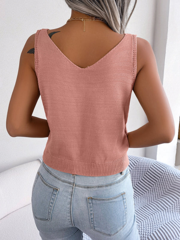 Top- Women's Vest Blouse - Scoop Neck, Cropped Length, Semi-Sheer Knit- - IndioGear Fashion and Gear