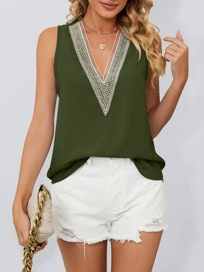 Tops- Add a Touch of Elegance to Your Look with Our Lovely Lace Trimmed Blouse- Green- IndioGear Fashion and Gear