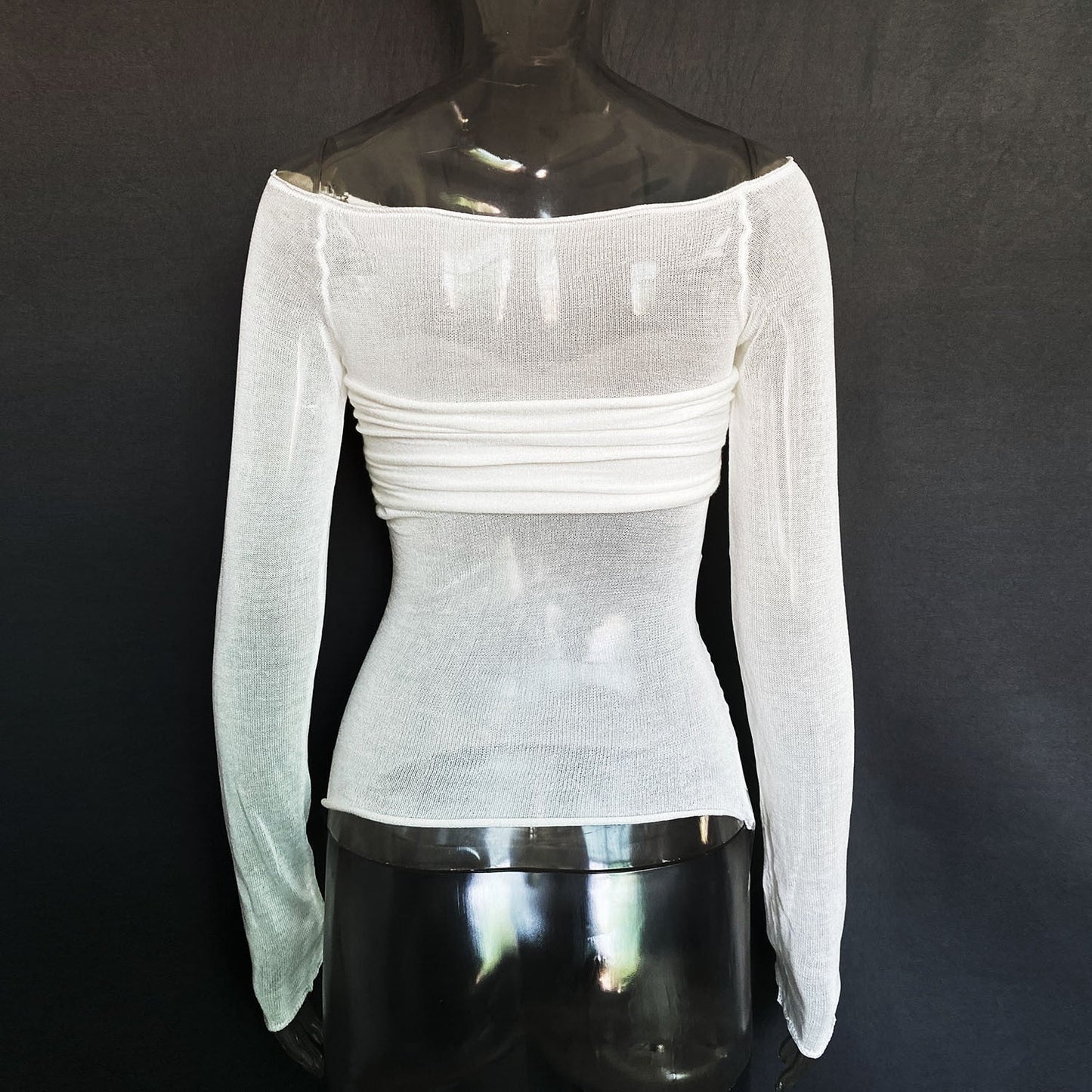 Tops- Allure in Sheer: Solid Off Shoulder Blouse with Wrap-Around Bust- - IndioGear Fashion and Gear