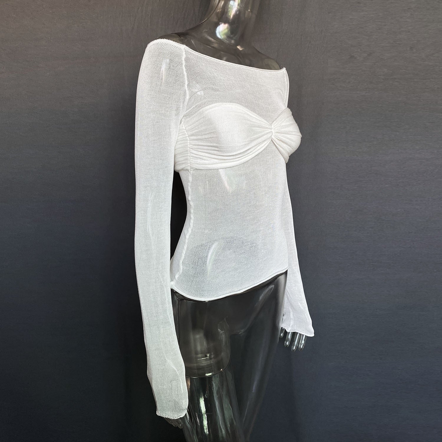 Tops- Allure in Sheer: Solid Off Shoulder Blouse with Wrap-Around Bust- - IndioGear Fashion and Gear