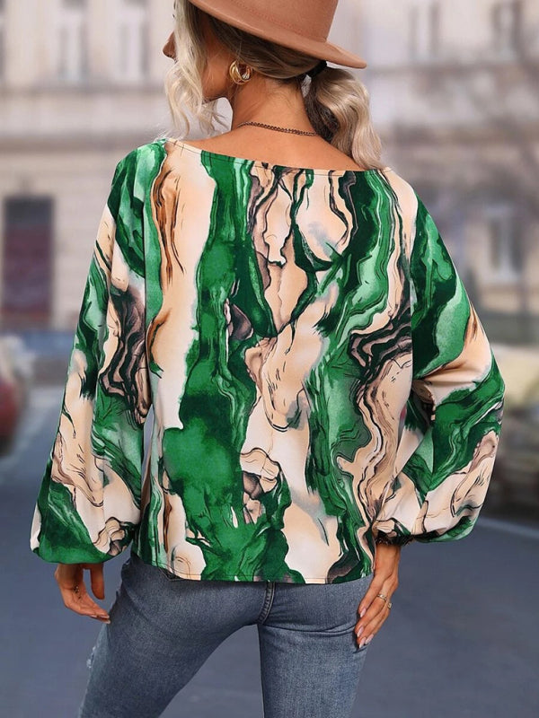 Tops- Asymmetrical Elegance: Balloon Sleeve Blouse of the Season! - High-Contrast Colorblock Top with Billowing Bishop Sleeves- - IndioGear Fashion and Gear