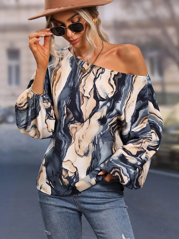 Tops- Asymmetrical Elegance: Balloon Sleeve Blouse of the Season! - High-Contrast Colorblock Top with Billowing Bishop Sleeves- - IndioGear Fashion and Gear