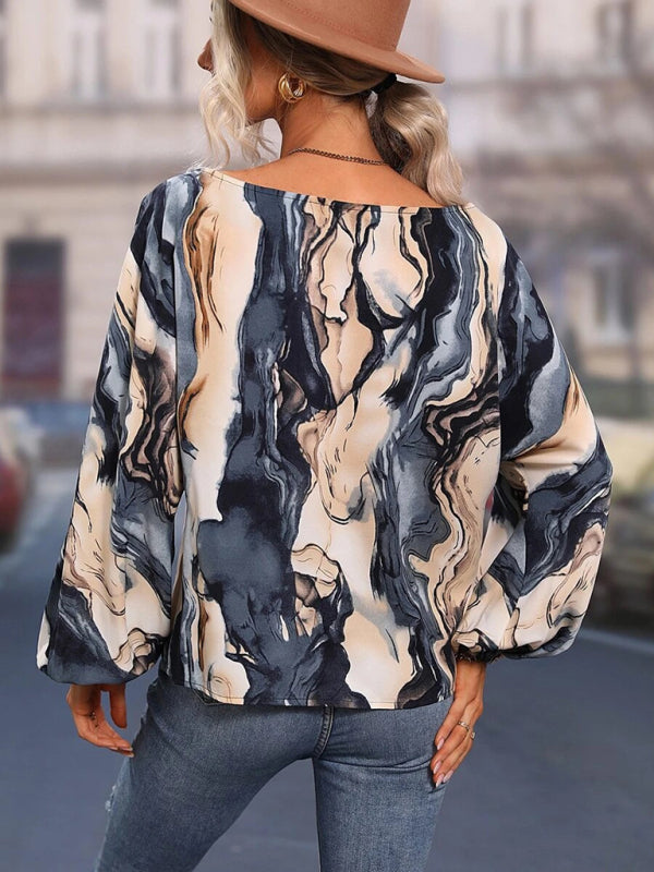 Tops- Asymmetrical Elegance: Balloon Sleeve Blouse of the Season! - High-Contrast Colorblock Top with Billowing Bishop Sleeves- - IndioGear Fashion and Gear