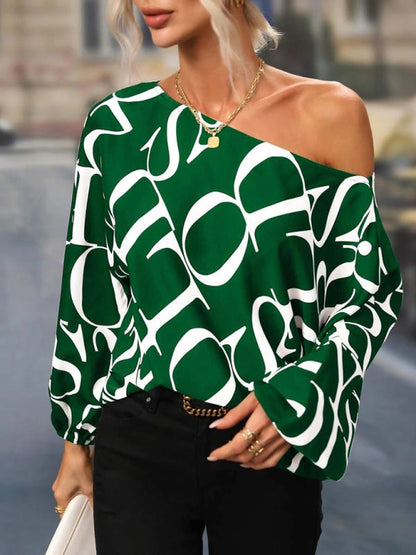 Tops- Asymmetrical Elegance: Balloon Sleeve Blouse of the Season! - High-Contrast Colorblock Top with Billowing Bishop Sleeves- Green- IndioGear Fashion and Gear