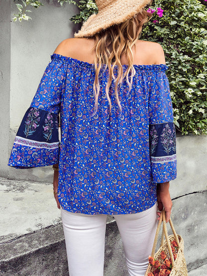 Tops- Bohemian Off-Shoulder Blouse with Drawstring and Balloon Sleeves- - IndioGear Fashion and Gear