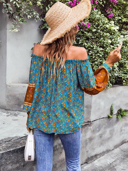 Tops- Bohemian Off-Shoulder Blouse with Drawstring and Balloon Sleeves- - IndioGear Fashion and Gear