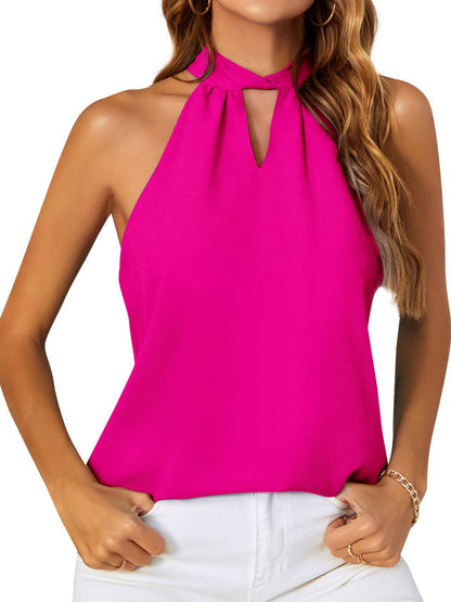 Tops- Bowknot Back Halter Neck Tank Top - Blouse- - IndioGear Fashion and Gear