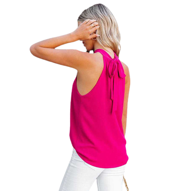 Tops- Bowknot Back Halter Neck Tank Top - Blouse- - IndioGear Fashion and Gear