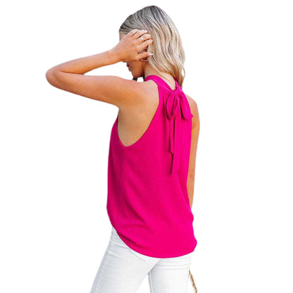 Tops- Bowknot Back Halter Neck Tank Top - Blouse- - IndioGear Fashion and Gear