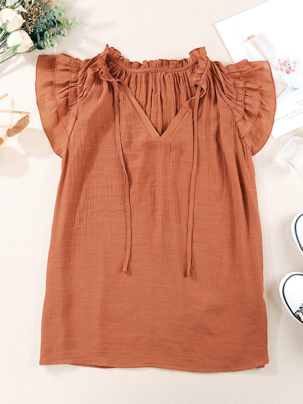 Tops- Casual Tie-Neck Blouse for Women - Top- - IndioGear Fashion and Gear