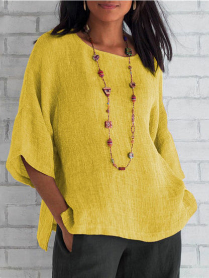 Tops- Cotton Linen Shirt - Vacay Top- Yellow- IndioGear Fashion and Gear