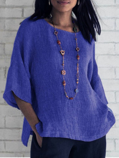 Tops- Cotton Linen Shirt - Vacay Top- Blue- IndioGear Fashion and Gear