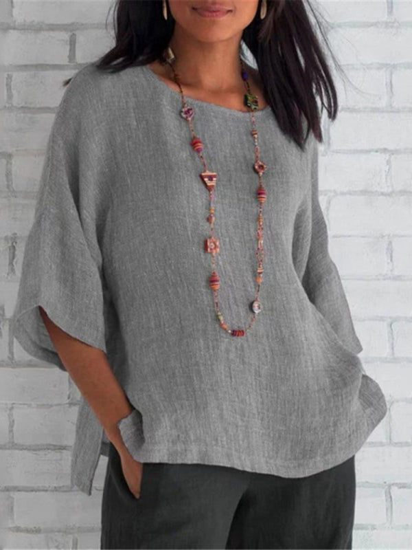 Tops- Cotton Linen Shirt - Vacay Top- Grey- IndioGear Fashion and Gear