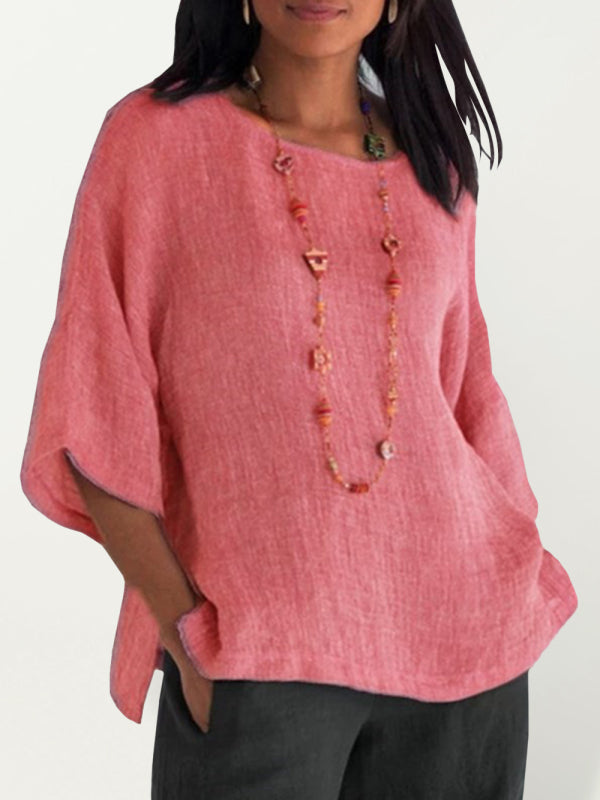 Tops- Cotton Linen Shirt - Vacay Top- Pink- IndioGear Fashion and Gear