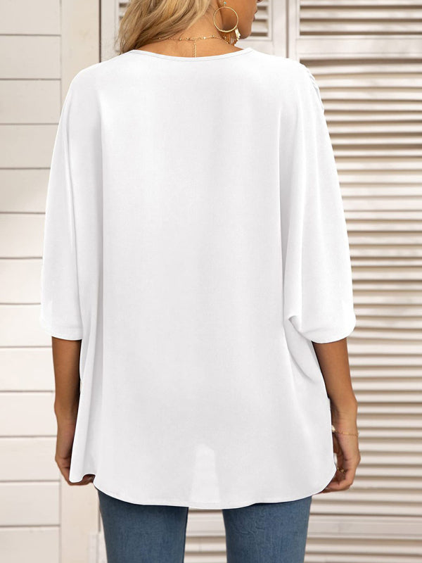 Tops- Elegant Women's Batwing V Neck Blouse Top- - IndioGear Fashion and Gear