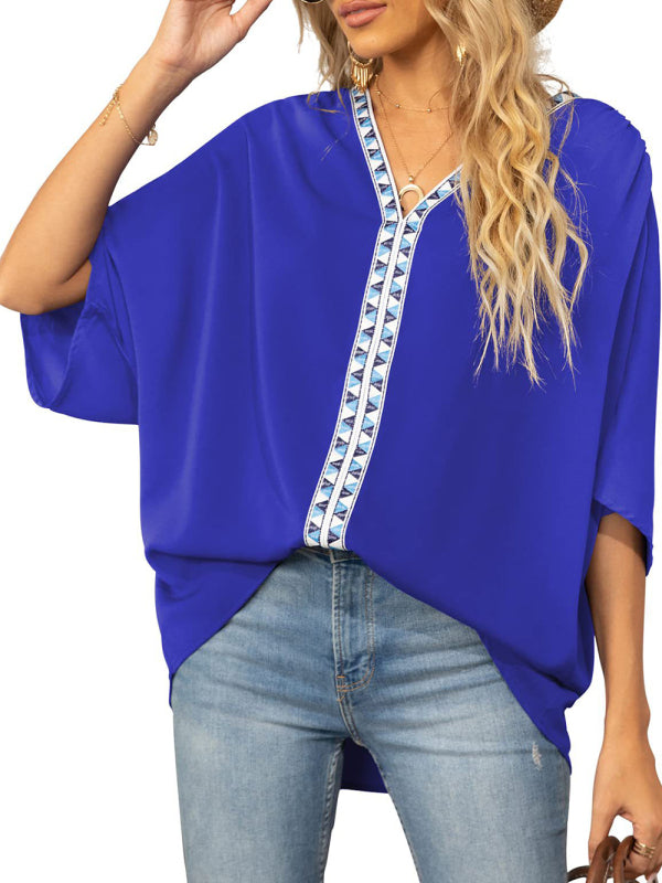 Tops- Elegant Women's Batwing V Neck Blouse Top- - IndioGear Fashion and Gear