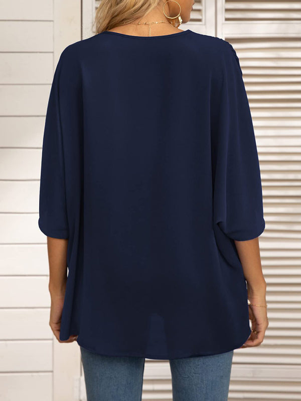 Tops- Elegant Women's Batwing V Neck Blouse Top- - IndioGear Fashion and Gear