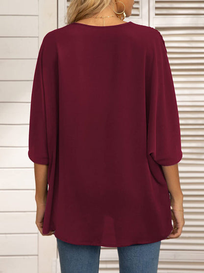 Tops- Elegant Women's Batwing V Neck Blouse Top- - IndioGear Fashion and Gear