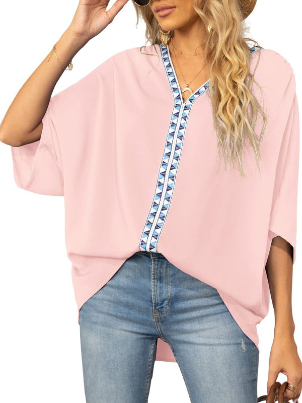 Tops- Elegant Women's Batwing V Neck Blouse Top- - IndioGear Fashion and Gear