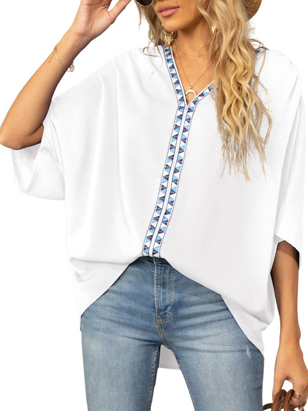 Tops- Elegant Women's Batwing V Neck Blouse Top- - IndioGear Fashion and Gear