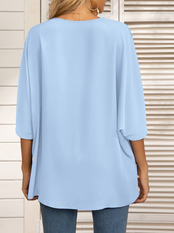 Tops- Elegant Women's Batwing V Neck Blouse Top- - IndioGear Fashion and Gear