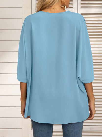 Tops- Elegant Women's Batwing V Neck Blouse Top- - IndioGear Fashion and Gear