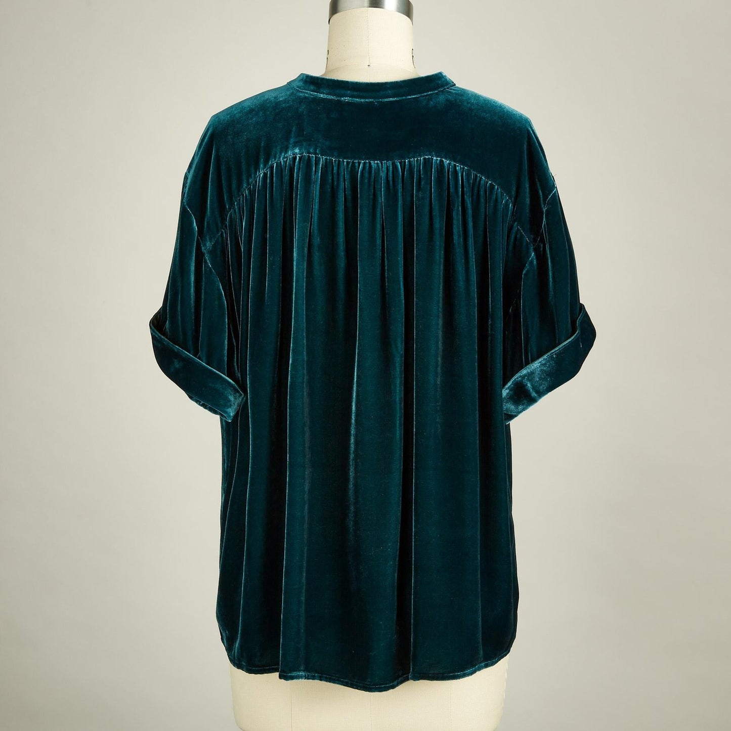 Tops- Fall Velour Blouse | Velvet Shirt with Short Sleeves- - IndioGear Fashion and Gear