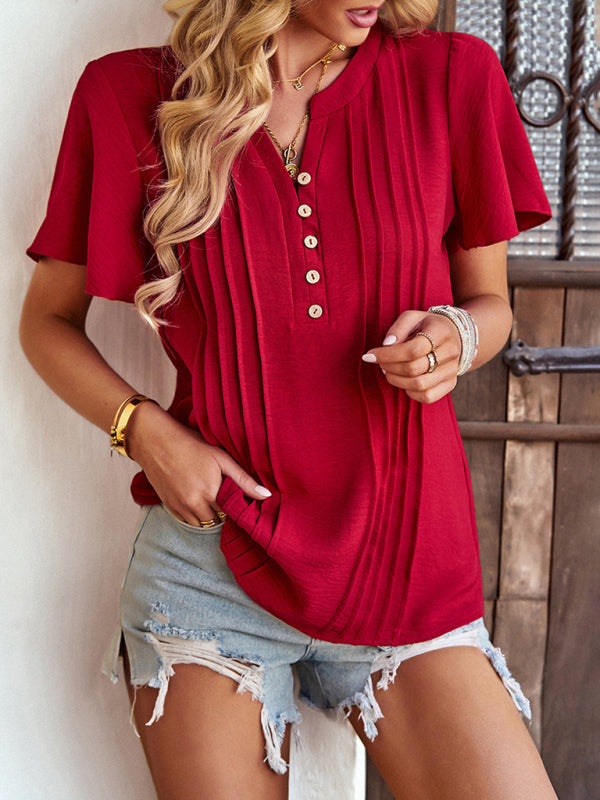 Tops- Feel Confident and Empowered with Our Gorgeous Flare Sleeve Blouse!- Red- IndioGear Fashion and Gear