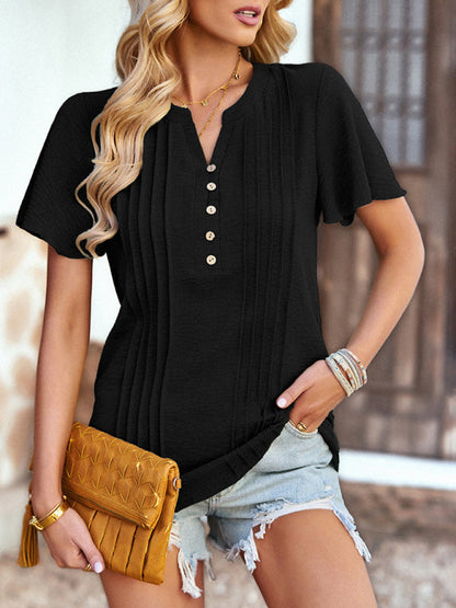 Tops- Feel Confident and Empowered with Our Gorgeous Flare Sleeve Blouse!- Black- IndioGear Fashion and Gear