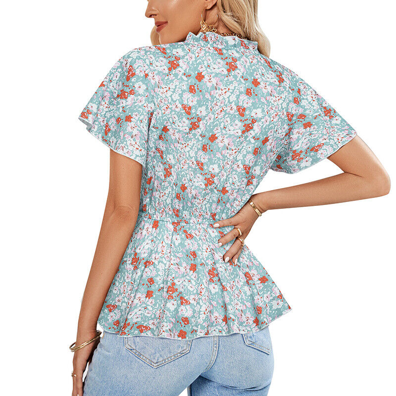 Tops- Floral Fun: Casual T-Shirt with Belted Waist- - IndioGear Fashion and Gear