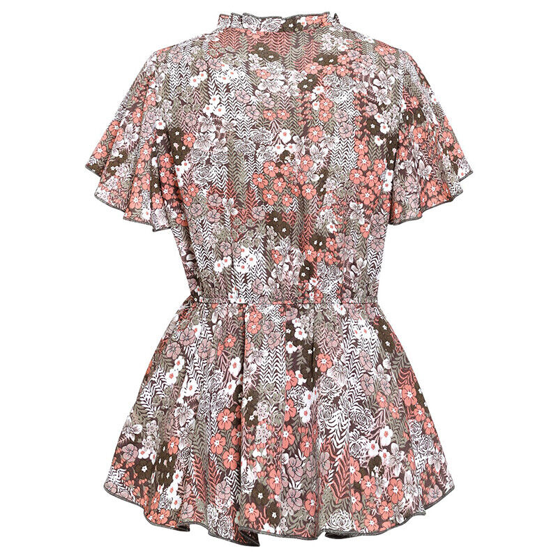 Tops- Floral Fun: Casual T-Shirt with Belted Waist- - IndioGear Fashion and Gear