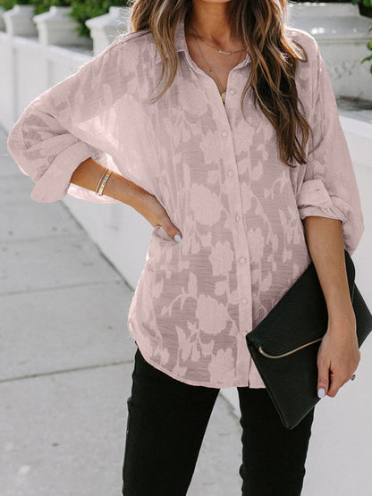 Tops- Floral Sheer Lace Women's Shirt Top for Casual and Dressy Occasions- Pink- IndioGear Fashion and Gear