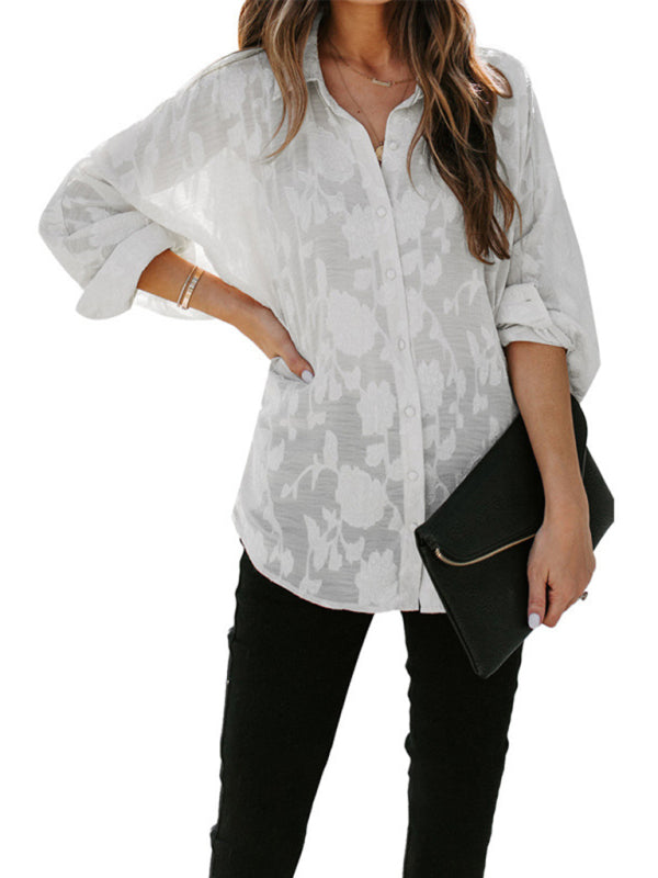 Tops- Floral Sheer Lace Women's Shirt Top for Casual and Dressy Occasions- - IndioGear Fashion and Gear