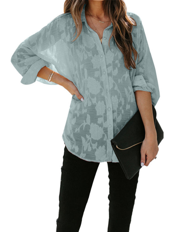 Tops- Floral Sheer Lace Women's Shirt Top for Casual and Dressy Occasions- - IndioGear Fashion and Gear