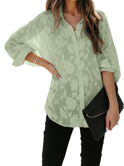 Tops- Floral Sheer Lace Women's Shirt Top for Casual and Dressy Occasions- - IndioGear Fashion and Gear