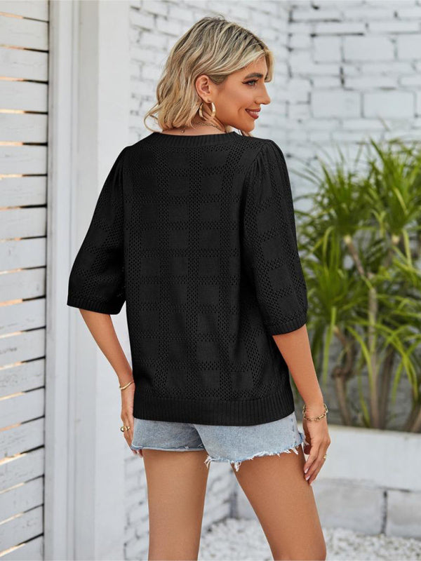 Tops- Knitted Sweater Blouse - Perfect Top for Any Occasion- - IndioGear Fashion and Gear