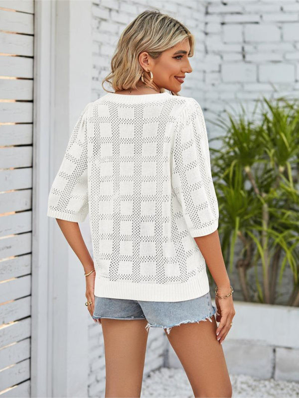 Tops- Knitted Sweater Blouse - Perfect Top for Any Occasion- - IndioGear Fashion and Gear