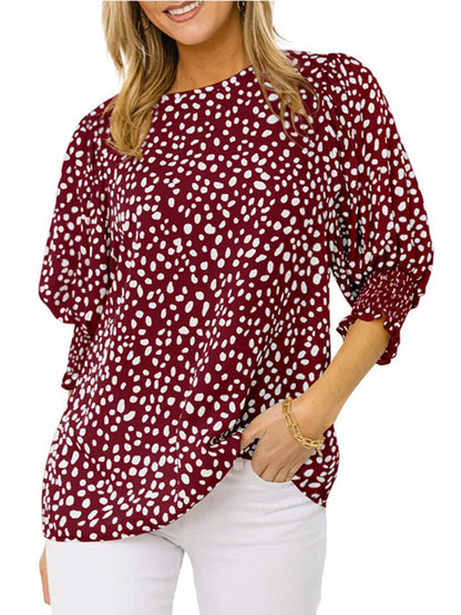 Tops- Leopard Print Blouse - Trendy Animal Print 3/4 Sleeve Top- - IndioGear Fashion and Gear