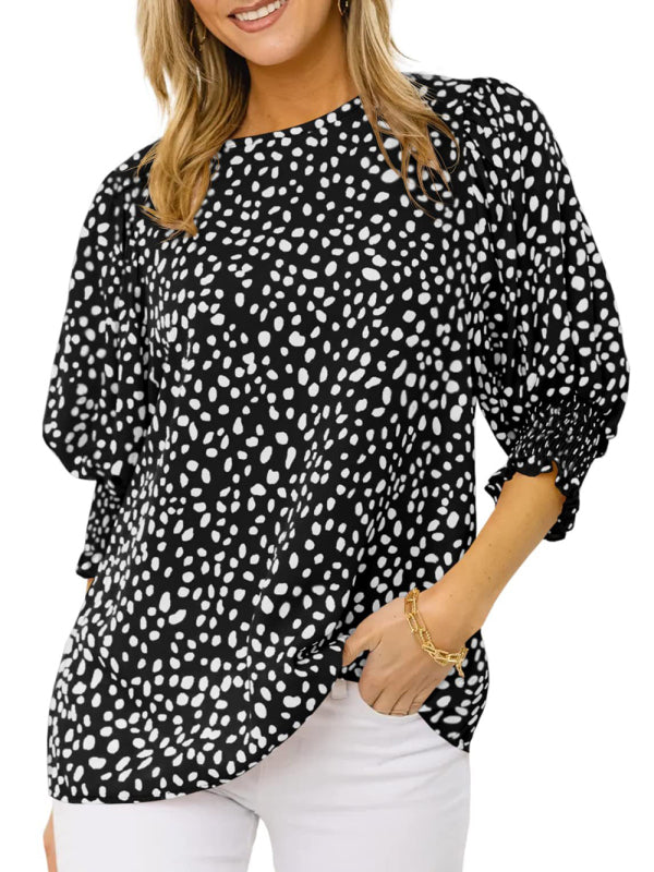 Tops- Leopard Print Blouse - Trendy Animal Print 3/4 Sleeve Top- - IndioGear Fashion and Gear