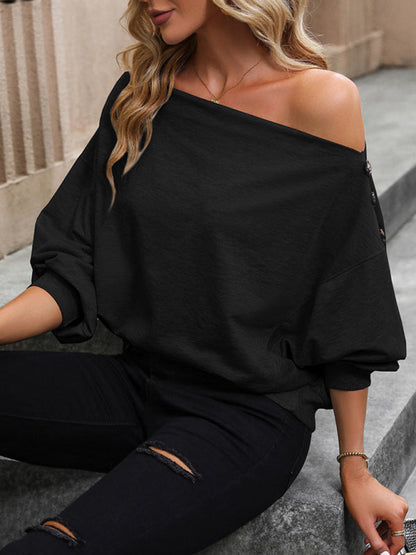 Tops- Speckled Off Shoulder Blouse - Lantern Sleeves Top- - IndioGear Fashion and Gear