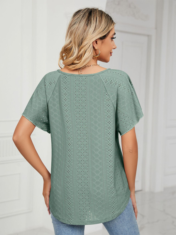 Tops- Stay Cool and Chic with Our Women's Flutter-Sleeve Blouse- - IndioGear Fashion and Gear