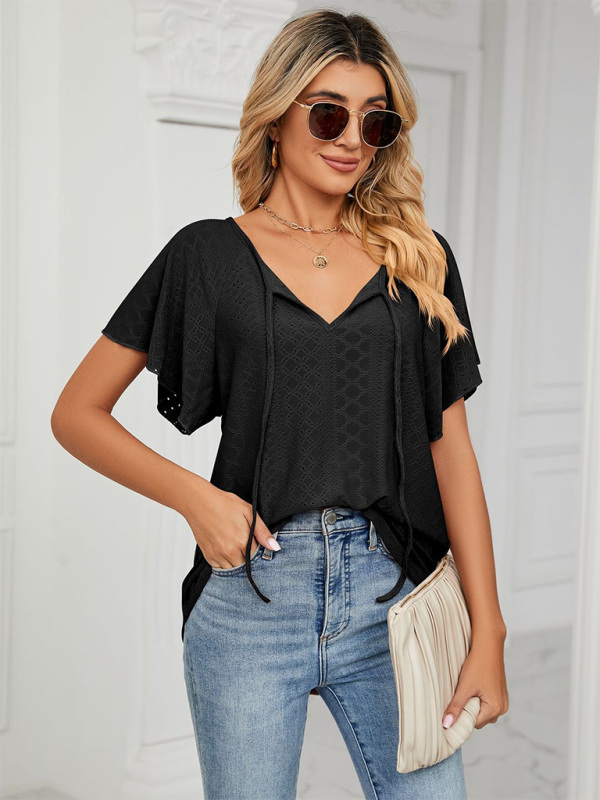 Tops- Stay Cool and Chic with Our Women's Flutter-Sleeve Blouse- - IndioGear Fashion and Gear